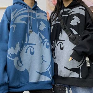 Diversão desenhos animados impressos com capuz moletom feminino coreano chique chique harajuku streetwear BF tamanho grande moda solta 210608