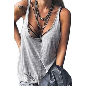 2020 Delle Donne Sexy SleevelTank Top Low Cut Scollatura di Colore Solido Allentato Casual Beach Cami Vest Costume Da Bagno Cover Up Streetwear X0507