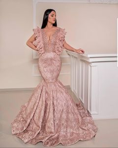 Robe De Soiree Sparkly Mermaid Prom Dresses Ruffled Appliqued Beading Formal Dubai Middle East Evening Party Gown 2021 Celebrity Dress