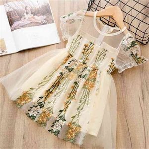 Venda por atacado bordado meninas vestido verão floral gaze crianças princesa vestidos roupas ll1068 210610