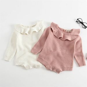 Baby Girl Romper Autumn Born Knitted Ruffle Long Sleeve born Clothes Infant Jumpsuits overall 211229