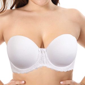 Reggiseni di pizzo bianco per le donne Sexy Lingerie con ferretto senza spalline Halter sfoderato Dropship sottile 32 34 36 38 40 42 44 B C D E F G 210623