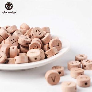 Vamos fazer 50 pc diy handmaking grânulos de madeira redondo madeira alfandeja alfat letra de inglês para chocalhos brinquedos bebê teether 211106