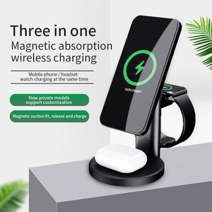 3-in-1 magnetischer kabelloser Ladeständer für Magsafe iPhone 12 Mini Pro Max Apple Watch 6 5 Airpods Schnellladestation passend für Samsung Xiaomi Huawei Smartphones