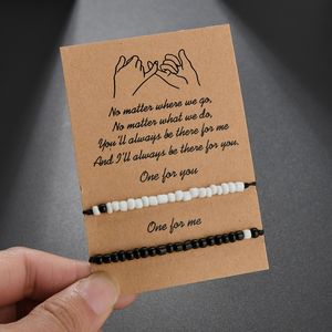 Pinky Promise Blackwhite Beads Braceletes para casais Melhor amigo de longa distância Pulseiras de correspondência com cartão de presente ajustável