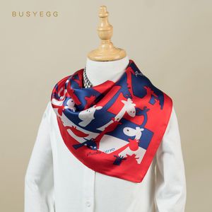 Blå röd huvudduk Baby Foulard Lady Scarf 50 * 50cm Small Square Natural Silk Hair Scarves Bandana Wrap Julklapp till barn