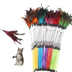 Cat Toys Pet Feather Spring Stick Teaser Kitten Interactive Bell Rod Wand Playing Toy