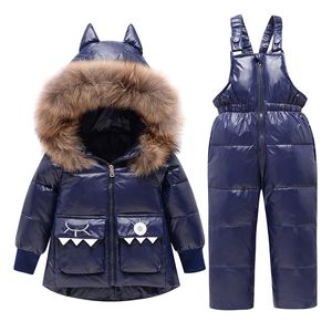 Children Snowsuit Winter -30 Degrees Clothing Set Baby Boy Duck Down Jacket kids Cartoon Dinosaur Coat Jumpsuit Infant Overalls