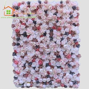 Ghirlande di fiori decorativi Pannelli murali di fiori artificiali 3D Sfondo di nozze e grigio rosa anguria Red Rose Fake Runner GY808