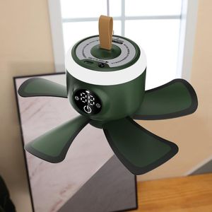 Electric Fans 8000mAh 8inch USB Rechargeable Hanging Fan With Screen Touch Switch Remote Control Timing Camping Tent Ceiling LED Lamp