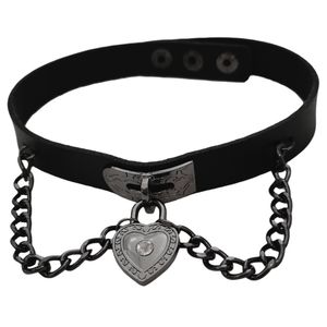 Punk kort choker gotisk pu läder hjärta kristall kedja halsband kvinnor krage halsband för fest goth cosplay gåva