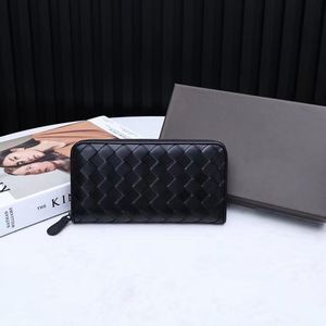 Top quality Italy Genuine leather Wallet for men Zipper around vintage handmade woven purse black card Holder bill case