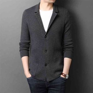 Осень мужская шерсть вязаная куртка деловая повседневная однобортный свитер кардиган мужской бренд одежда 210918