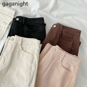 Gaganight Frühling Winter Koreanische Feste Lose Jeans Baumwolle Frauen Hohe Taille Ins Mode Gerade Bein Hosen Taschen Zipper 210519