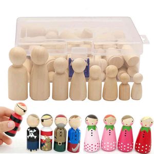 50Pcs Set Unpainted Wooden Peg Dolls Toys For Children DIY Color Painting Girl Boy Doll Bodies Room Decorations Arts And Crafts A0618