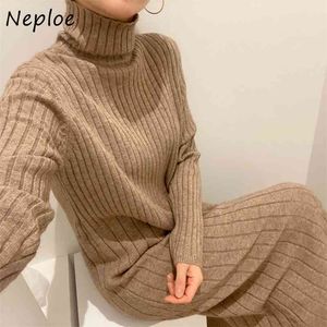 Autumn Winter All-match Turtleneck Pullover Sweaters Chic Casual Straight Thicked Warm Dress Fashion Loose Dresses Women 210422