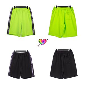 Lässige, seitlich gestreifte Shorts für Herren und Damen, hochwertige, schwarz-grüne Logo-Tape-Reithose aus Frottee-Baumwolle