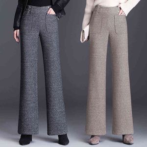 Wiosna Jesień Luźny Vintage Szerokie Spodnie Nogi Kobiety Elastyczna Wysoka Talia Dorywczo Gruby Plus Rozmiar Proste Długie Spodnie Kobiet 211124
