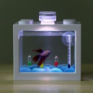 USB Mini Aquarium Fish Tank with LED Lamp Light Home Office Desktop Tea Table Decoration