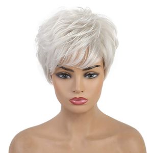 Довольно короткие серые белые парики для женщин вьющиеся женщины парик полные синтетические волосы с крышкой