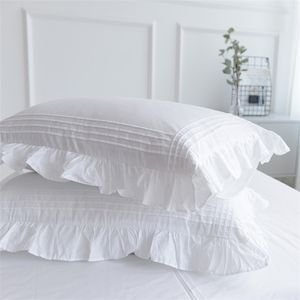 2pcs Super Sale White Pillow case 100% cotton pillow case Home bedding pillows cover pinched ruffle design princess Pillow cases 211106