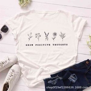 Summer T-Shirt Women Plus Size S-5XL Cotton Flower Plants Print Female Short Sleeve Tshirts Casual Fashion Tops Basic Tees 210623