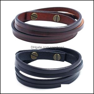 Cuff Bracelets Jewelryretro Simple Two Circles Mens Jewelry Fashion All-Match Punk Rock Leather Bracelet Drop Delivery 2021 Svjck