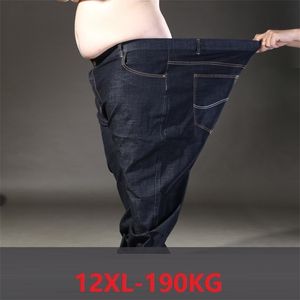 plus storlek 12xl 190kg vinter jeans män byxor byxor över 70 elasticitet rak bomull svart 68 211108