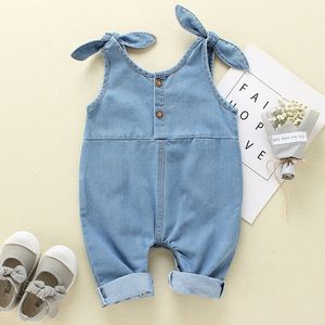 Baby Rompers Newborn Girls One Piece Jumpsuits Navy Jean Infantil Bebes Sleeveless Playsuits 0-18Month Children Overalls Clothes 790 Y2
