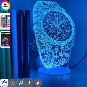 Unieke nachtlampje LED 3D-radio-gecontroleerde horloge jongens kamer bureau lamp sfeer decor nachtlampje Bluetooth basis kleur controle