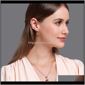 Earrings & Drop Delivery 2021 Earring Necklace Jewelry Sets Cherry Leaf Shape Pendant Red Crystal Setting Gold Color Plated Metal Chain Fro W