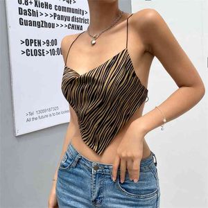 Brown Striped Y2k Crop Top Cami Summer Clothes For Women Sexy Backless Corset Girls Vintage Shirt Female Party Tee Beachwear 210510