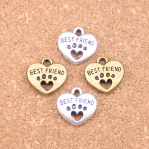 57 adet Antik Gümüş Kaplama Kalp Best Friend Charms Kolye DIY Kolye Bilezik Bileklik Bulguları 14 * 15mm