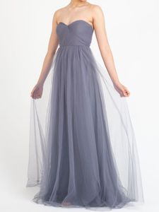 Gray Bridesmaid Dress Long Tulle Summer Sweetheart Zipper Back Floor Length Wedding Party Gowns