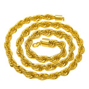 Collana con catena a corda da 5 mm / 6 mm da uomo in oro giallo 18 carati con gioielli clavicola maschili classici lunghi 60 cm