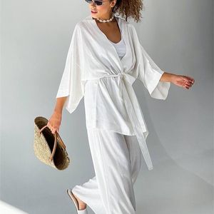 Solid Color Women's Pajamas Robe Sets Drop Sleeve Sexy Woman Nightie Loose Flare Bathrobe Female Roomware Peignoirs For Women 210901