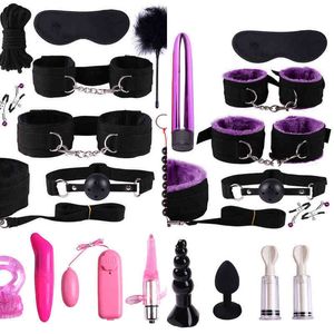 NXY SM Giocattolo per adulti del sesso Vrdios Lotti Giocattoli per donne Bdsm Morsetti per capezzoli erotici Manette Frusta Plug anale Bavaglio Vibratore Bondage Set Giochi y Shop1220