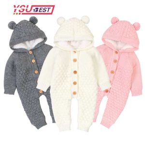 Baby Knit Rompers Cartoon Bear Knitted Autumn born Boys Jumpsuits Clothes Winter Long Sleeve Toddler Sweater Children Overall 211011