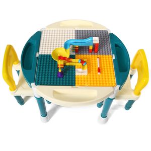 Barn Byggnadsblock Barnbord och Stolar Sätta Toy Bricks Aktivitet Spela Baby