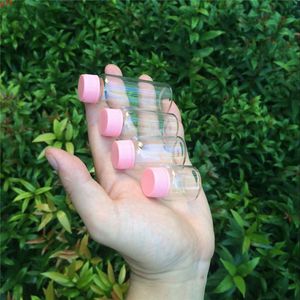 8ml 15ml 20ml 25ml Glass Bottles With Plastic Cap Pink Screw Storage Vials Jars 50pcsgood qty