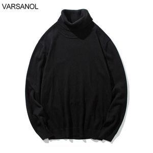 Varsanol Camisola de Inverno Homens Algodão Turtleneck Sweater Topo Roupa Preto Blue Knitwear Pullovers Sweater para Homens Inverno Oversize Y0907