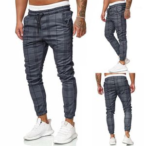 Men's Pants Men Casual Pencil Plaid Long Sport Trousers Slim Fit Joggers Gym Sweatpants Male Boy Cool Outwear Elastic Waist Bottoms