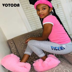 Kids Teddy Bear Slippers Cute Warm Plush Slides Fluffy Furry Fur Flip Flops Children Teddy Bear Slides Girls Sandals Home Shoes Y0731