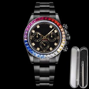 Mäns klockdiameter 40 mm med uppgraderad version av en 7750 multifunktionell mekanisk rörelse Safir Glass Speglar Fine Steel Carbon Black Watchcase