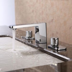 Bathroom Sink Faucets Luxury Black   Chrome Brass Faucet Three Holes Cabinet Mixer Top Quality