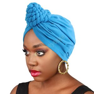 Braided Knotted Turban Headwrap Soild Color Bandanas Stretchy Beanies Hat Women's Muslim Hijabs Party Outdoor Soft headcover