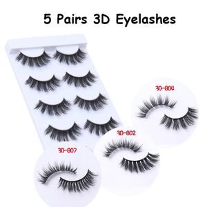 5 pares / set 3d cílios de vison Natural Prom espessa maquiagem Falso Eyesh Extension Maquiagem ferramentas Fluffy cílios