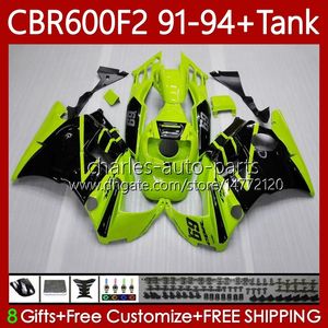 Bodys + Tank para Honda CBR600 CBR 600 F2 FS CC 600F2 91-94 Bodywork 63No.19 600FS 600cc CBR600F2 91 92 93 94 CBR600-F2 Luz Verde CBR600FS 1991 1992 1993 Kit de Feira