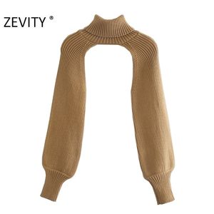 Zevity Women Turtleneck Collar Długie Rękaw Dzianie Sweter Femme Chic Projekt Casual Swetry High Street Damskie Topy S434 211014