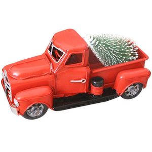 Bağbozum Yılbaşı Ağacı toptan satış-Noel Süslemeleri Vintage Kırmızı Metalik Pikap Kamyon Araba Modeli Mini Ağaçlar Ile Süsler El Işi Çocuk